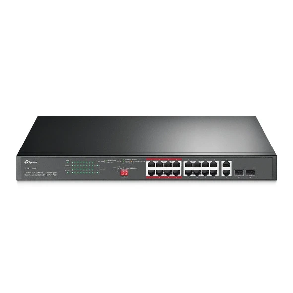 Switch montaje en rack Gigabit de 16 puertos a 10/100 Mbps + 2 puertos con PoE+ de 16 p TL-SL1218MP