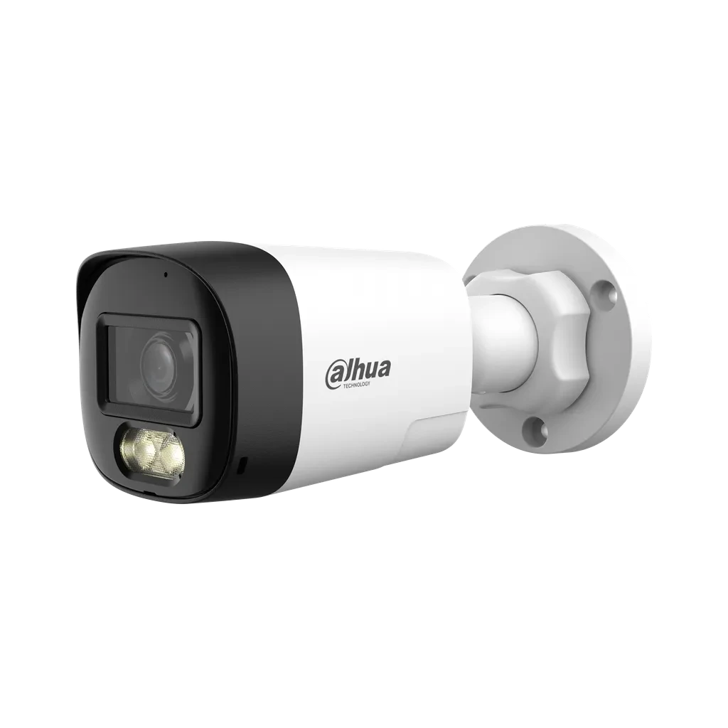 DH-HAC-HFW1200RLN-IL-T-0280B-DIP. Cámara Dahua HDCVI tipo bullet de 2MP lente fijo de 2.8mm iluminación dual de hasta 30m protección IP67 con audio bi direccional.